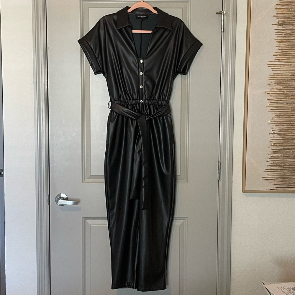 Black leather jumpsuit